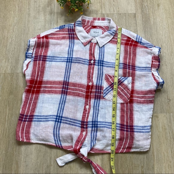 Rails Amelie Carmine Linen Blend Tie Front Shirt in Blue White Red - Picture 10 of 11